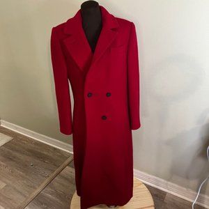 Bromley Red 100% Pure Wool Coat Fully Lined Full Length